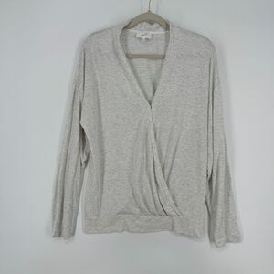 Soma Large Draped Twist Long Sleeve Top Black Ivory Space Dye Gray Lounge